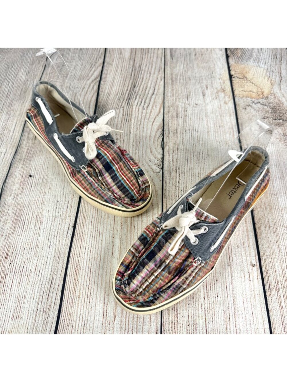Dexter Multicolor Plaid Canvas Slip On Boat Shoes Vintage-Inspired Size 8